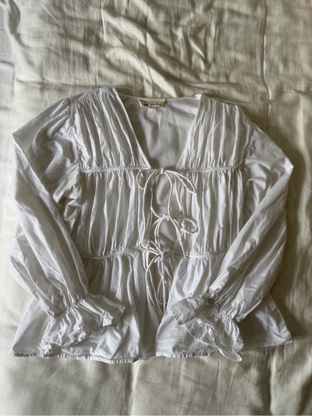 Free People White Tie-Front Peasant Blouse